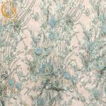 20% Polyester Blue 3D Flower Lace Fabric For Evening Gown