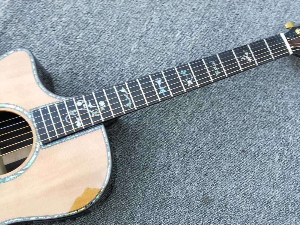 Left handed Cutaway 916 Acoustic guitar,Solid spruce top,Factory Ebony Fretboard Guitar,Abalone inlays OEM Guitar