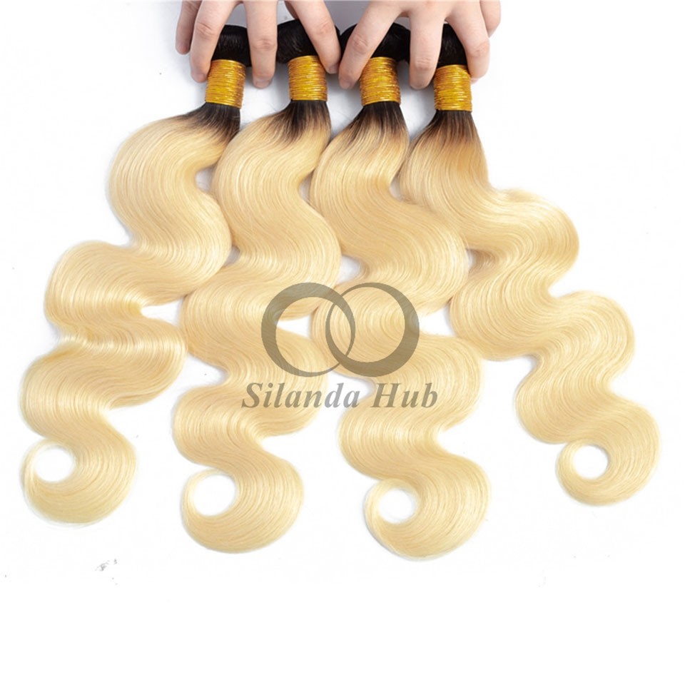 #T1B/613 Bleached Blonde Body Wave Remy Human Hair Bundles Sew In Weave Bundles Brazilian Bundle Deals