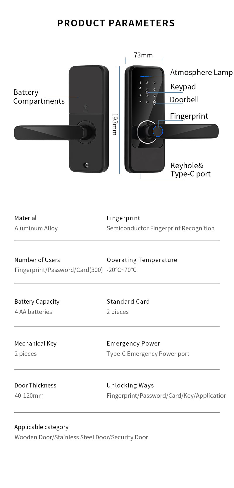 Alkaline Battery Electric Door Lock Fingerprint Aluminum Alloy Smart Locks For Home
