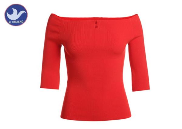 Boat Neck Off The Shoulder Knitted Jumper , Summer Half Sleeve Sweater For