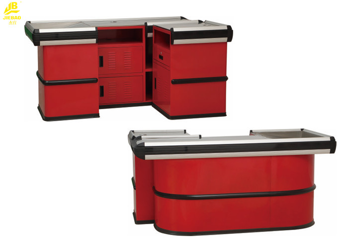 Red Commercial Checkout Counters , Aluminum Alloy Seal Cashier Checkout Counter