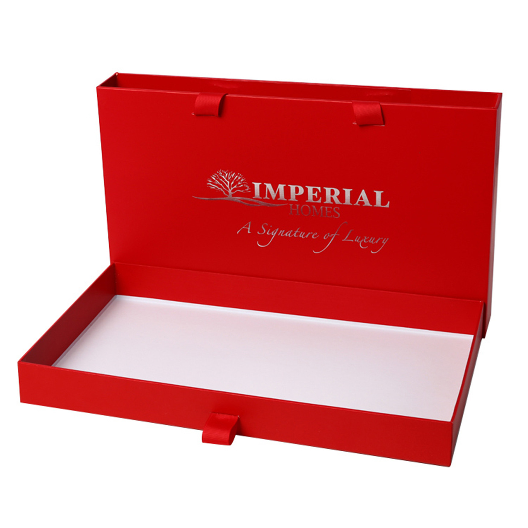 Silver Foil Logo Sliding Drawer Box / Rectangular Packaging Box With Handle