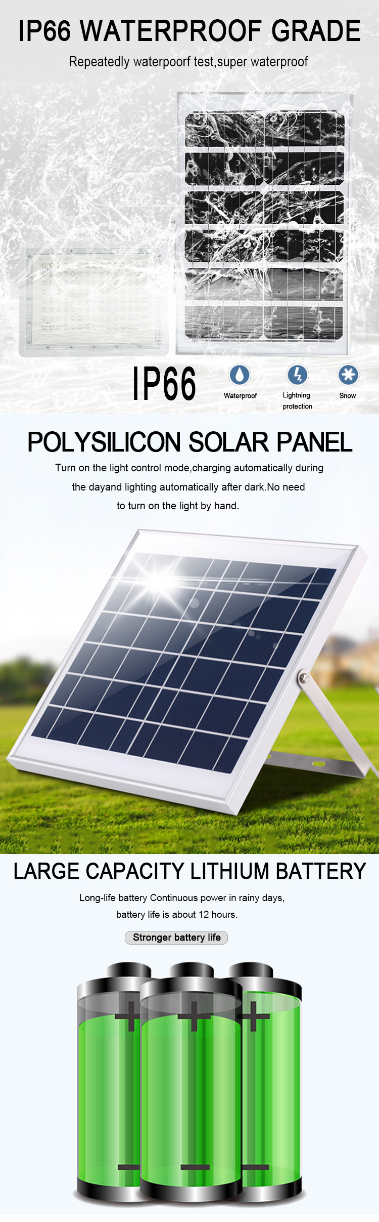 Outdoor IP67 Waterproof Remote Control Solar Flood Lights 80W Outdside Security