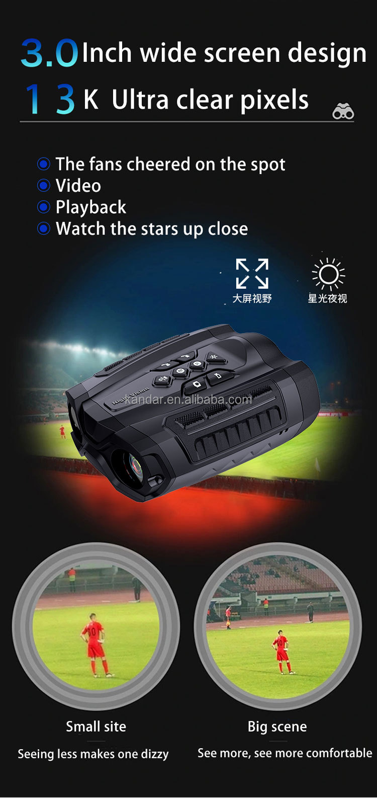 5V/1.0A Power Supply 5D Infrared Night Vision Zoom Binocular with 7-Seed Infrared Filter