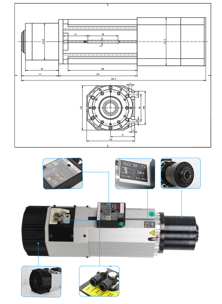 Woodworking Engraving and Milling ISO30 Air-Cooled Spindle with Automatic Tool Change