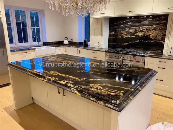 Chinese Granite Luxury Kitchen Countertop with Polished Black Gold Stone