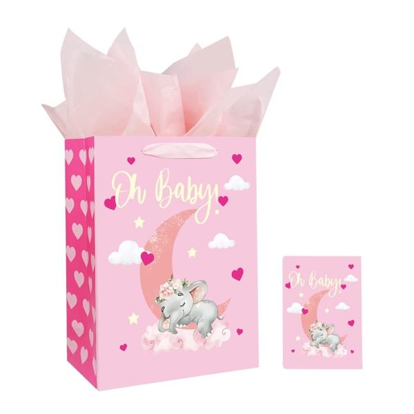 Custom Order 300gsm Ivory Board Pink Baby Shower Gift Carrier Paper Bag for Baby