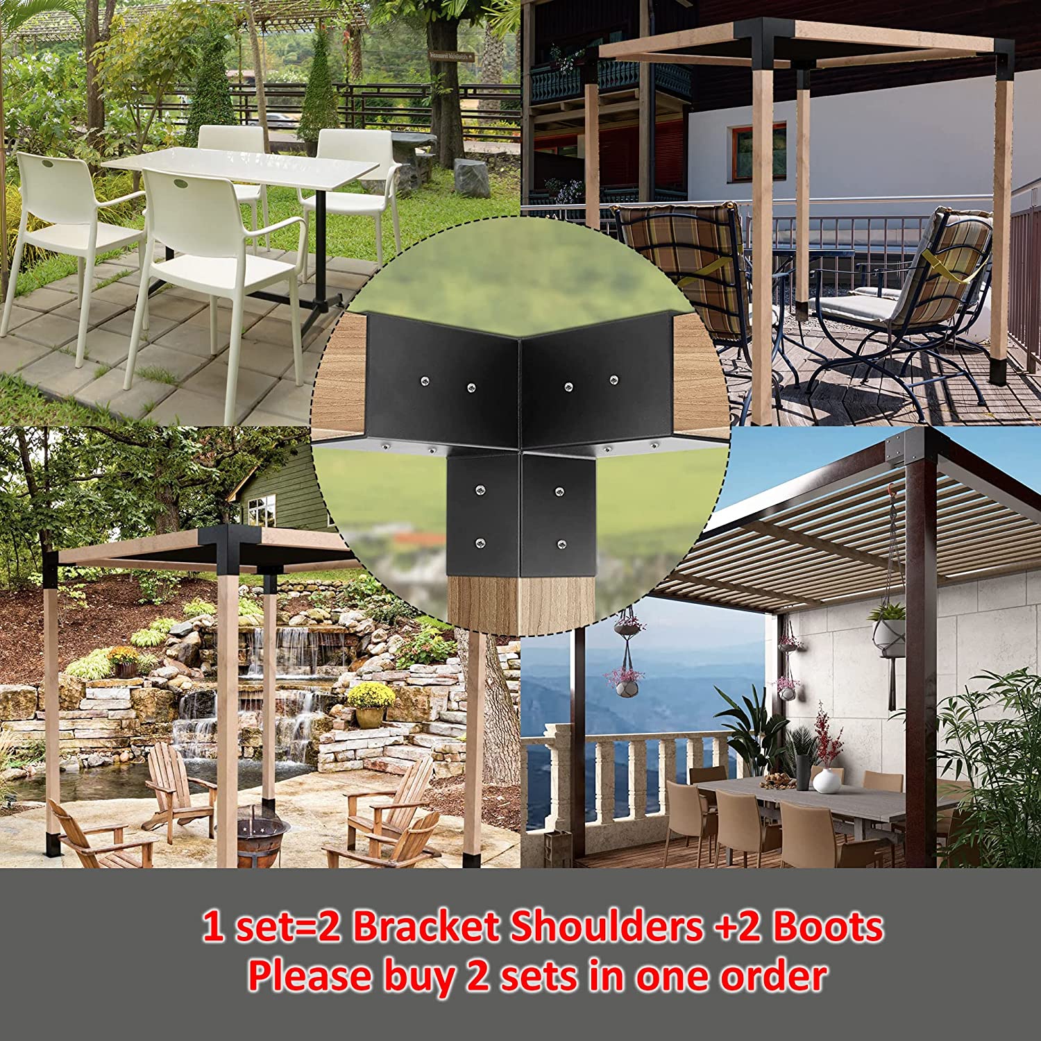Standard 6x6 Pergola Kit Bracket 3-Way Right Angle Corner Bracket Customized Thickness