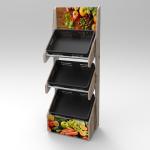4 Sided Revolving Display Stand Wooden Fruit Display Shelf with Wheels