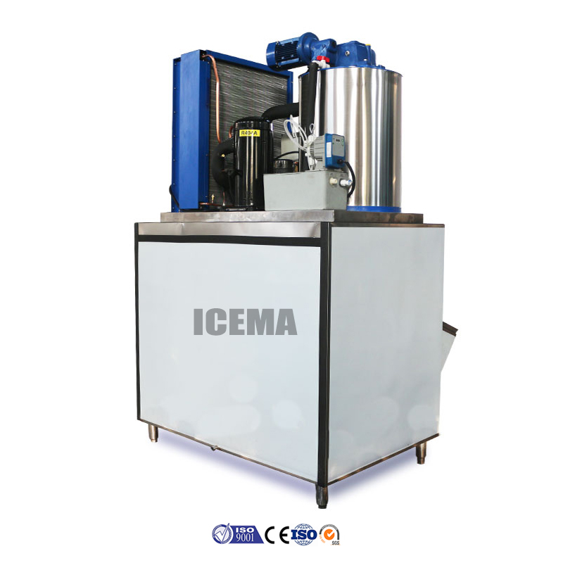 Water Cooling Condensation Way 1000kg Flake Ice Making Machine with Ice Storage Bin