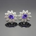 925 Silver Amethyst Cubic Zircon and Rhinestone Stud Earrings (E04)
