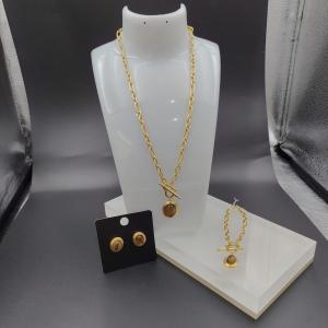 Quality Newest Gold Color Stainless Steel Earring ,Necklace , Bracelet Sets With Stone For Lady wholesale