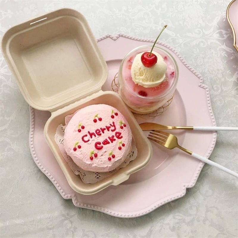 6x6" Bagasse Clamshell To Go Box Take Out for Lunch