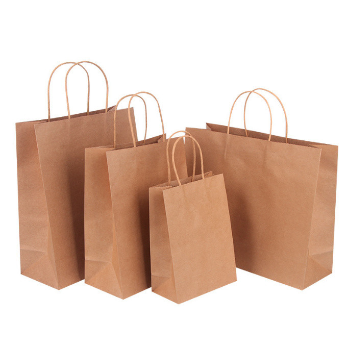 Brown Custom Logo Gift Shopping Kraft Paper Bag With Handle Coffee Delivery Bag