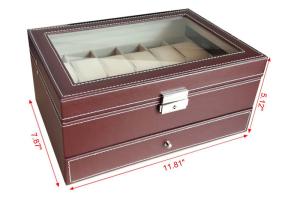 Quality Handmade Mens Watch Jewelry Box , Brown12 Slots Wooden Watch Storage Case wholesale