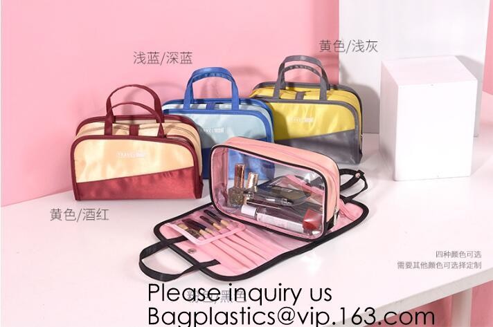 Portable custom logo printed Transparent Makeup Window Women Makeup Pouch Travel Clear Cosmetic bag Travel Cosmetic Bag