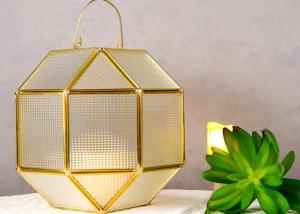 Quality Glass greenhouse handle lamp copper golden color hanging landscape bottle flower glass box candle holder lampshade wholesale