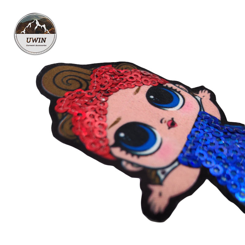 Durable LOL Doll Custom Woven Patches Sequin Material With Iron / Sewon Backing