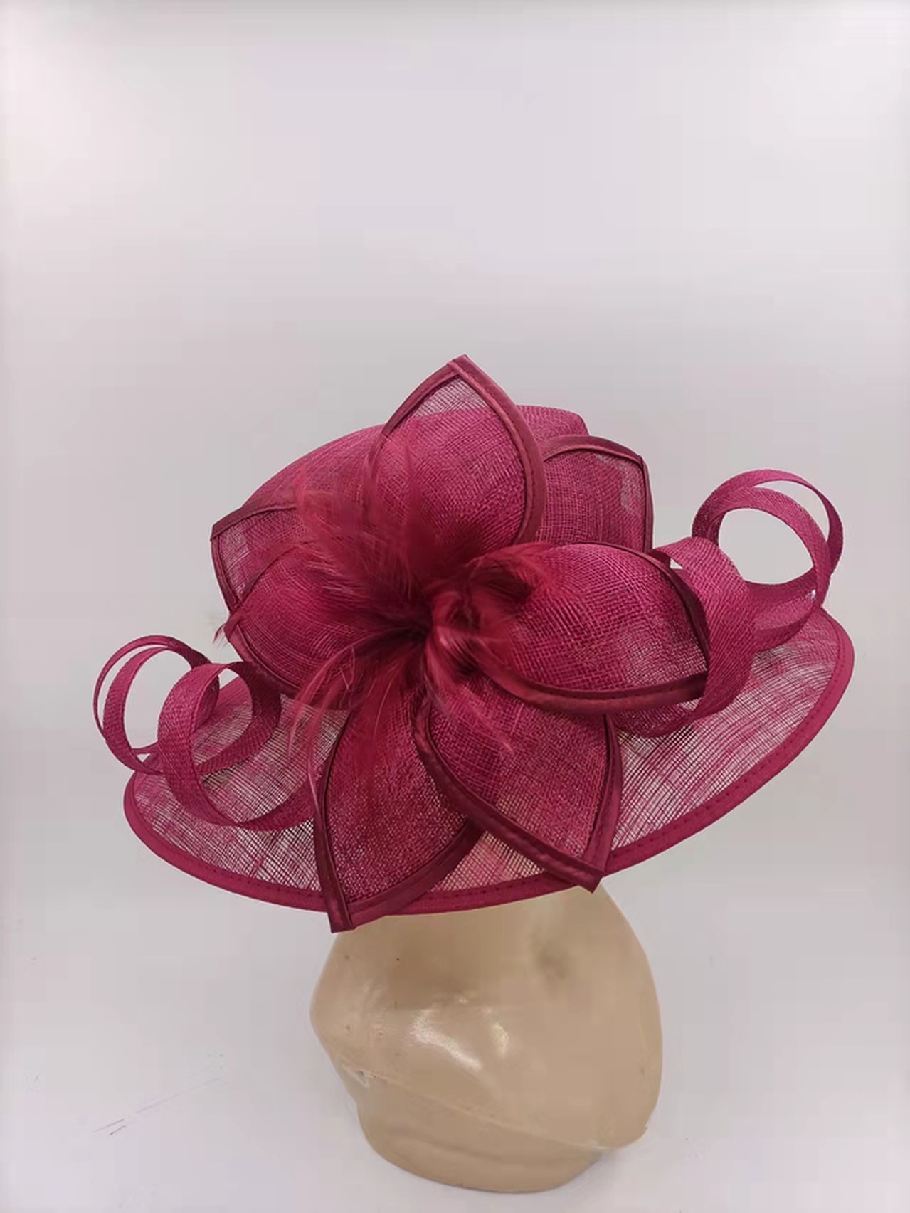 Patterned Dyed Sinamay Feather Fascinator with Chicken Feather