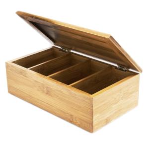 Quality 4 compartments custom bamboo wood tea bag box organizer wholesale