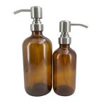 Luxury 8oz 16oz Glass Clear Amber Boston Round Pump Bottles For Hand Lotion