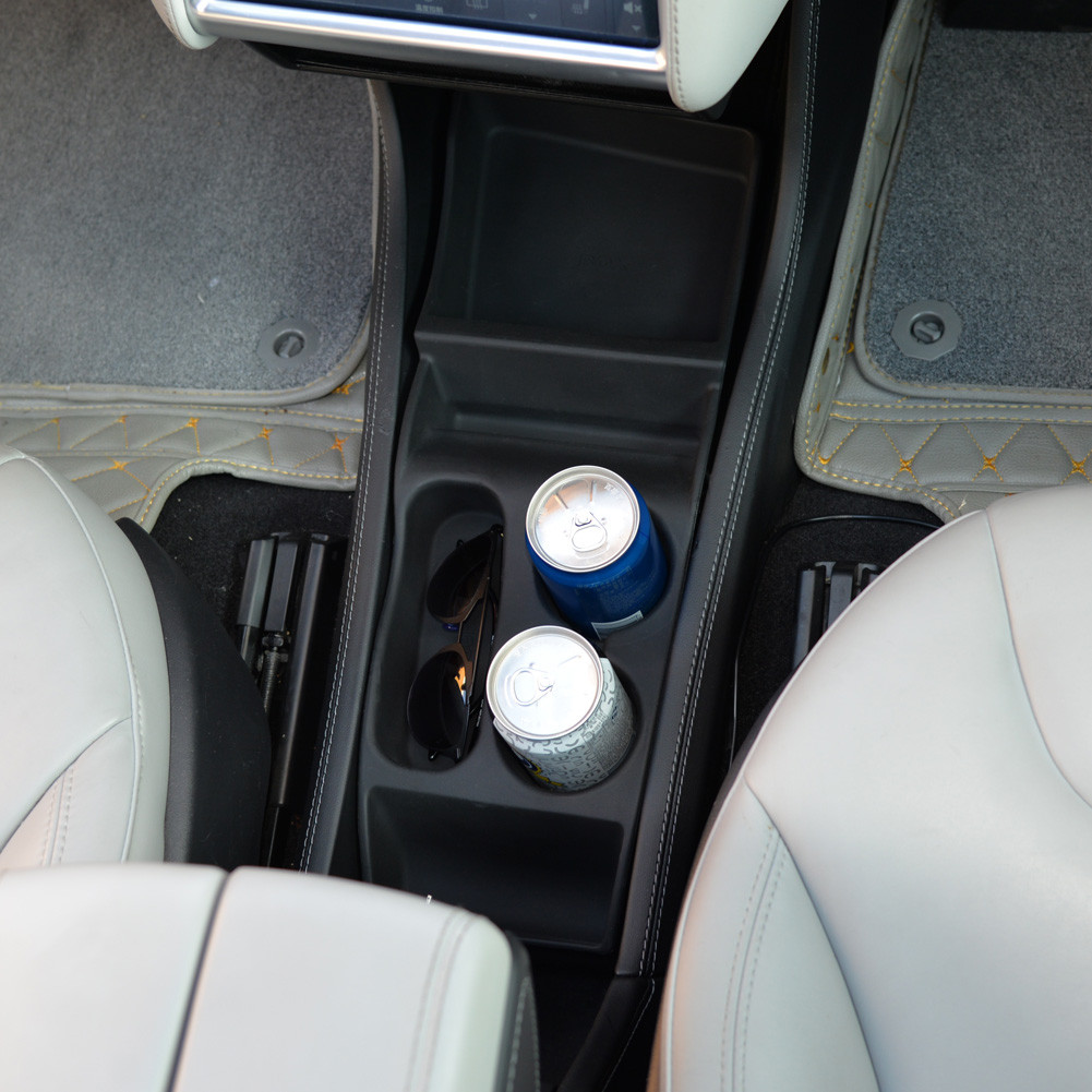 Topfit Silicone Storage Box, Center Container Box,Cup Holder for Tesla- second version (black)