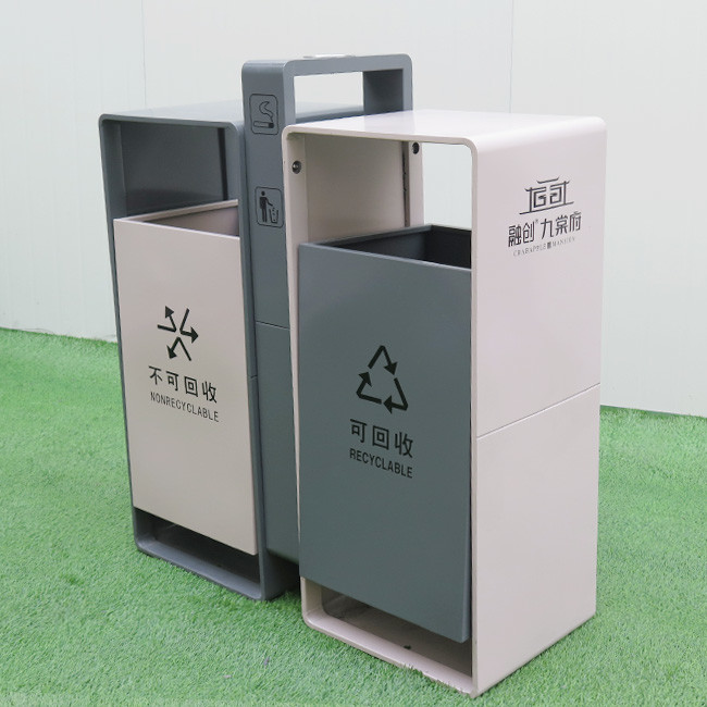 H1000mm 40L Stainless Steel Dual Compartment Trash Can