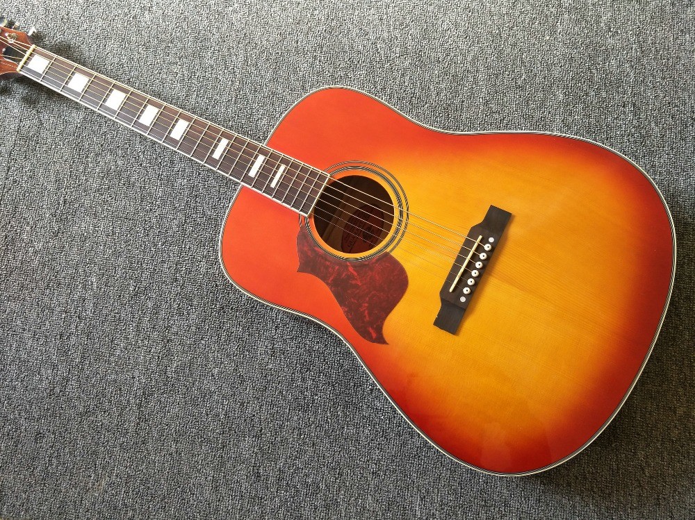 Left hand Acoustic guitar Cherry Sunburst hummingbird Acoustic Guitar+Factory customization
