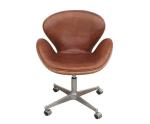 Brown,Black Vintage Retro Swan Retro Leather Swivel Chair With Aluminum Back