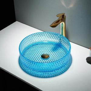 Quality Clear Sky Blue Glass Vessel Basins Bathroom Sink Round Sky Blue Crystal wholesale
