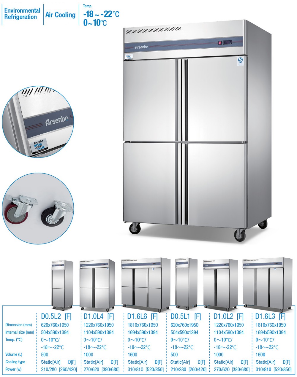 Silver Restaurant Upright Freezer , Removable Stainless Fridge Freezer