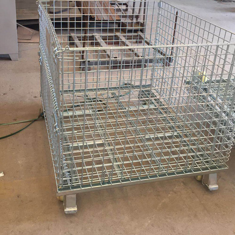 Foldable Heavy Duty Galvanized Collapsible Wire Mesh Containers With Caster Wheels