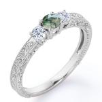 Round Brilliant Cut Natural Transparent Moss Green Agate and Moissanite - Carved