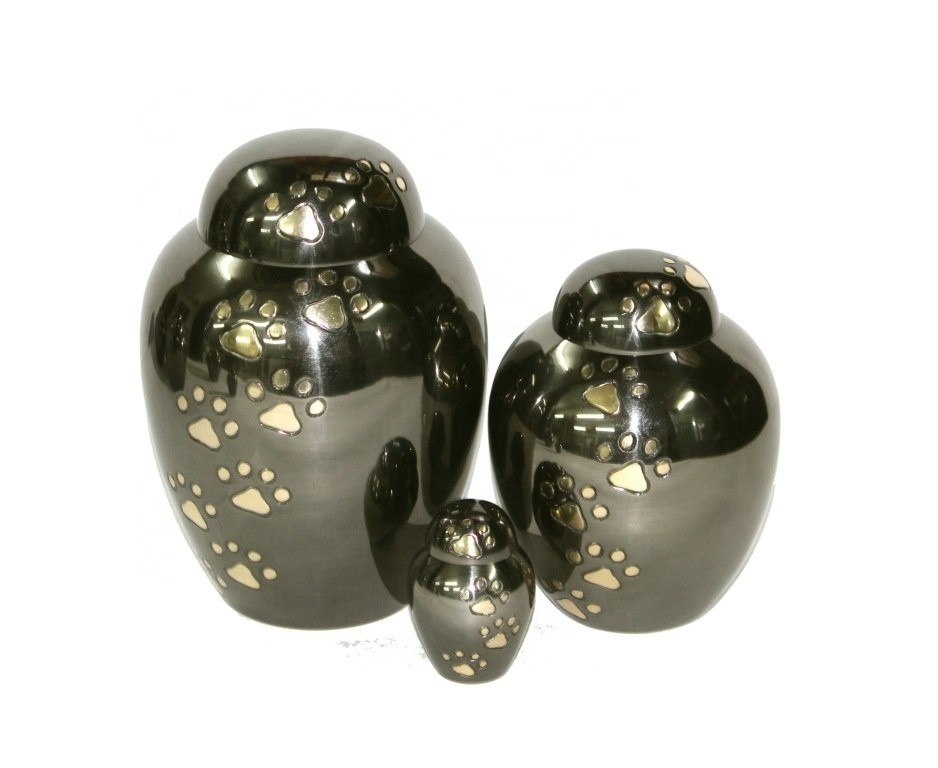 Shining Finish Personalised Pet Urn Size 3 - 10 Inch With Paw Engraved Carving