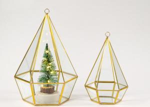 Quality Diamond shape copper glass artifact Christmas tree cover box gold hexagonal geometric greenhouse ornaments pendant wholesale