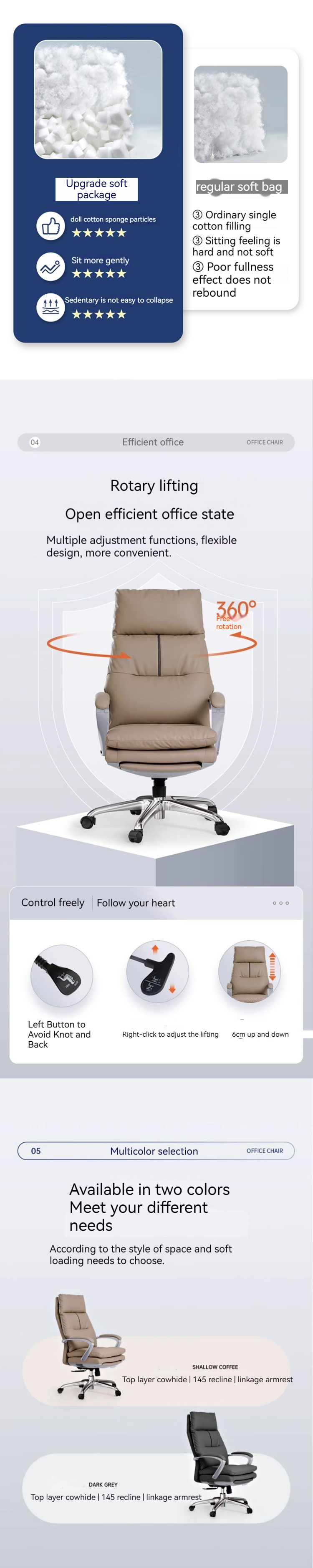 Comfortable Genuine Leather Office Chair with Footrest and Reclining Adjustable Height