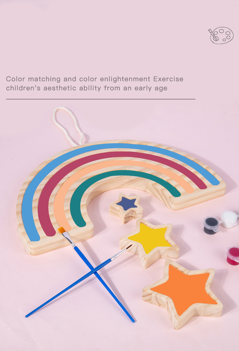 Wooden Rainbow Five Pointed Star Baby Developmental Toys Wall Hanging Graffiti Blocks
