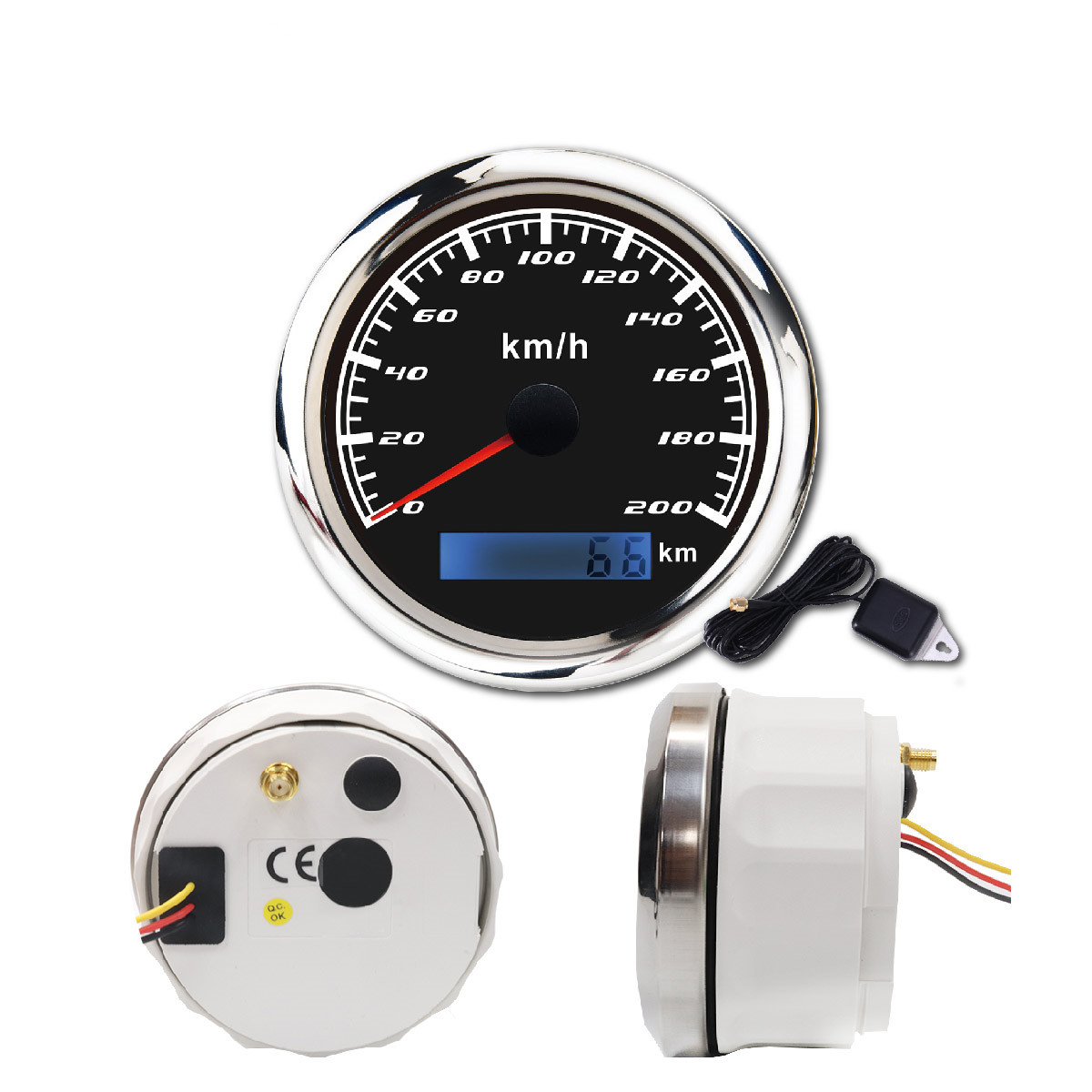 85Mm 200Km/H Black Face Waterproof GPS Speedometer / Boat Speed Gauge