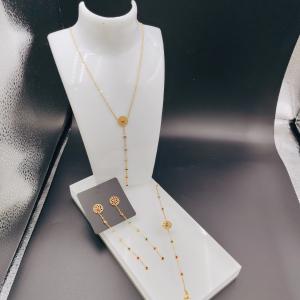 Quality New Arrival Trendy Lines Newest Gold Color Stainless Steel Earring ,Necklace , Bracelet Sets For Lady wholesale