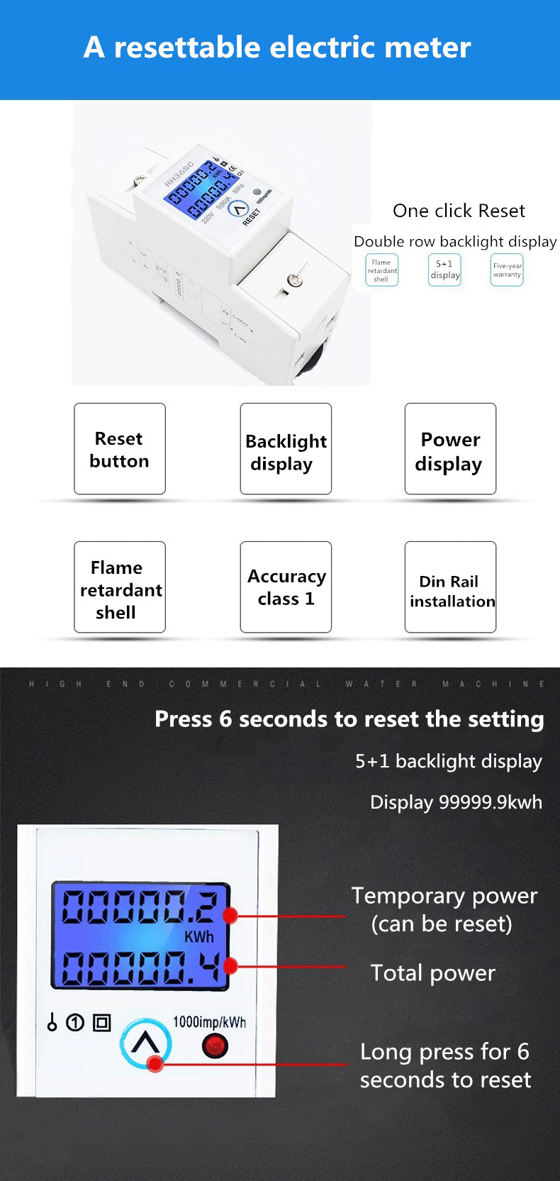2020 New Style Single Phase Digital Panel Power Meter A Resettable Meter