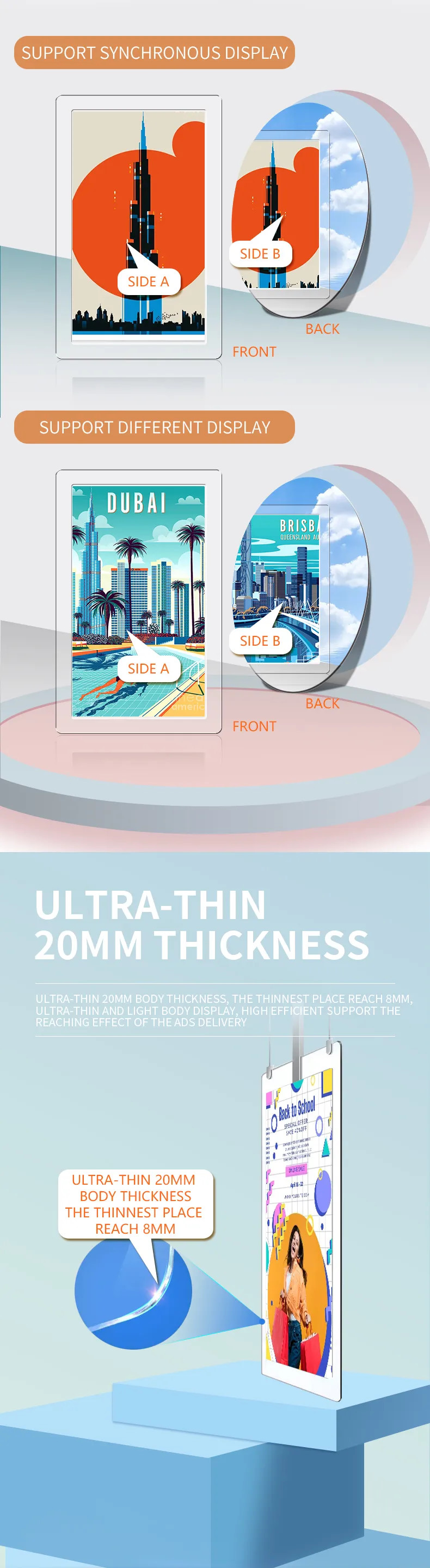 55 Inch Double Screen Floor Standing Large Digital Signage And Displays Double Sided Advertising Machine