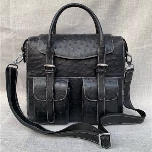 Quality Exotic Authentic Ostrich Skin Men's Large Casual Flap Pockets Handbag Travel Purse Genuine Leather Male Shoulder Bag wholesale