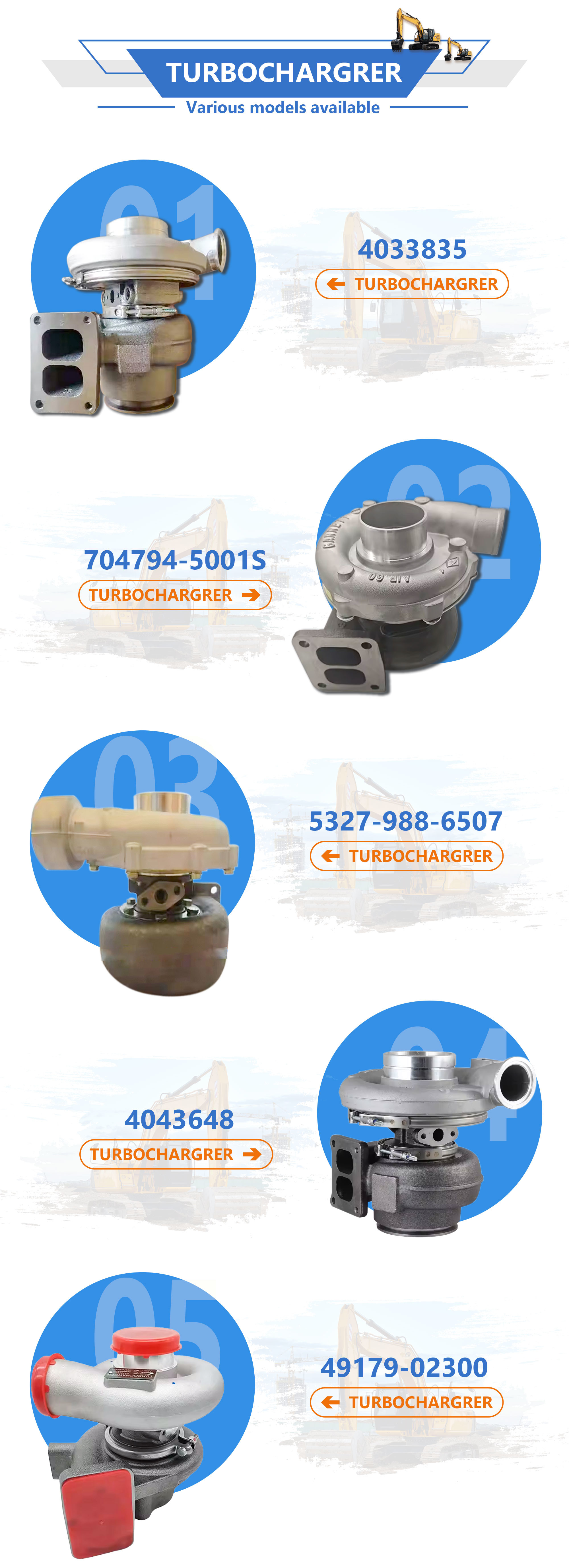 C9 Excavator Spare Parts Turbocharger For CAT C9 Engine CAT330D Excavator Turbo 482-8186 4828186