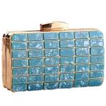 Rectangular Evening Clutch Purse Bag Metal Frame Inlaid Green Acrylic