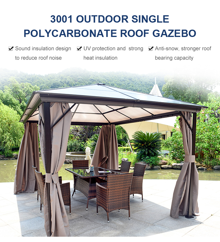 Solid 3*4 Aluminium Garden Polycarbonate Roof Gazebo