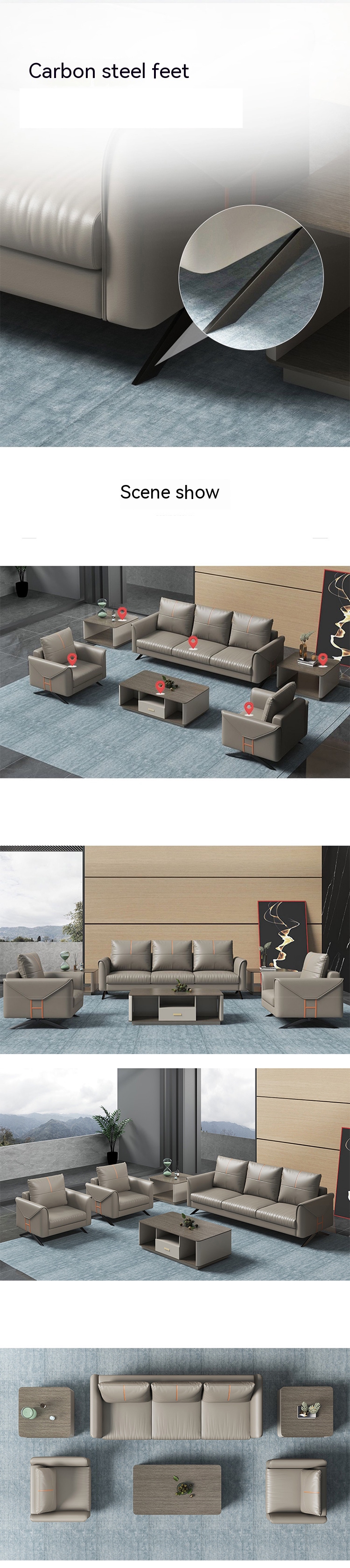 Modern Office Furniture Comfortable Three Seater Sectional Sofa in Customizable Colors
