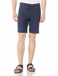 Quality Low Waist Zipper Fly Mens Linen Shorts Navy Straight Leg with 2 Pockets wholesale