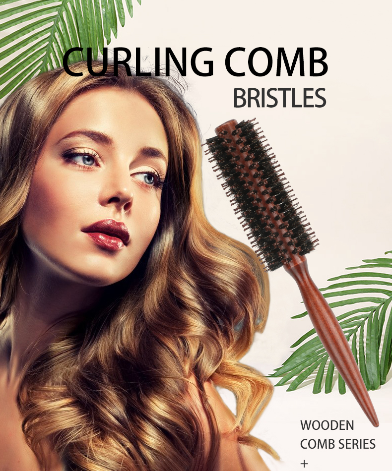 Natural Styling Anti Static Round Hair Curling Combs Set Of 3 With Wooden Handle