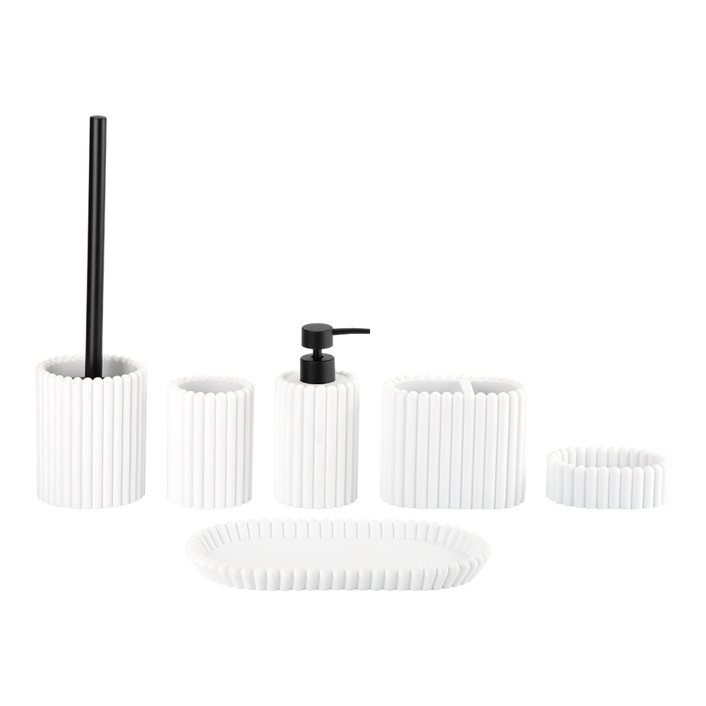 Sandstone bathroom accessories set round with vertical stripe hand soap bottle soap dish for bathroom